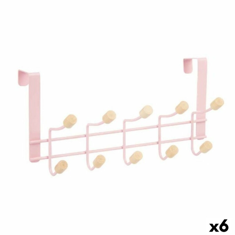 Appendiabiti per Porte Berilo W7912-10NB-PINK Rosa Legno Metallo 35 x 17 x 15 cm (6 Unità)