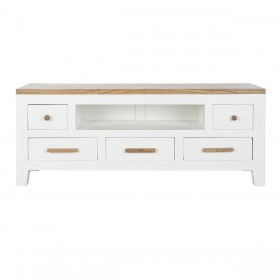 Mobile TV DKD Home Decor Bianco Marrone Acacia Legno di mango 125 x 40 x 50 cm