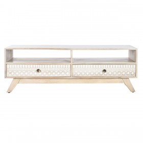 Mobile TV DKD Home Decor Bianco Naturale Legno di mango 130 x 40 x 45 cm