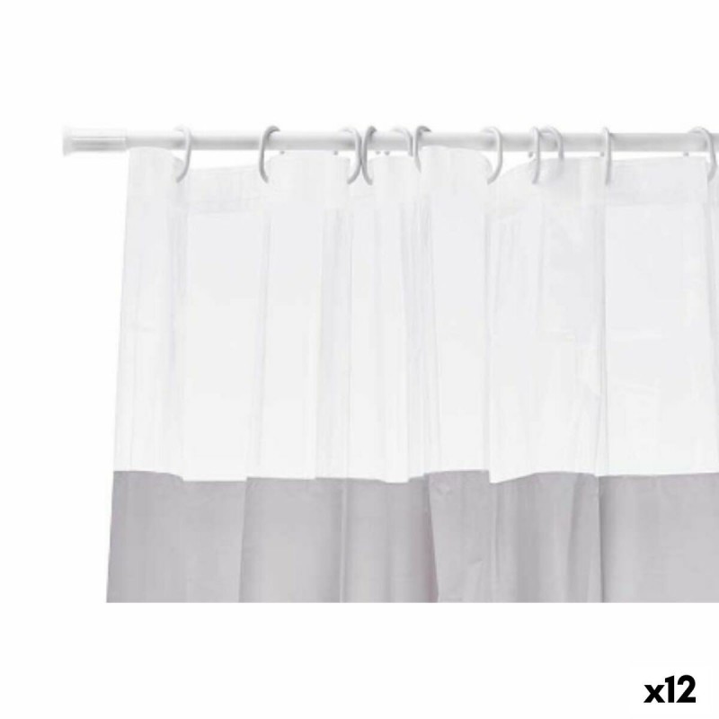 Tenda da Doccia Berilo 214 Grigio Trasparente Plastica PEVA 180 x 180 cm (12 Unità)