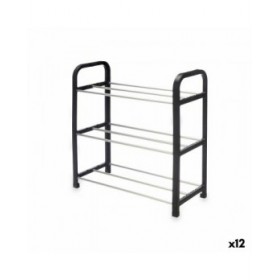 Scarpiera 3 Mensole Nero Argentato 40 x 19 x 14 cm (12 Unità)