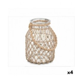 Portacandele Barattolo Trasparente Naturale Vetro Corda 20 x 30 cm (4 Unità)