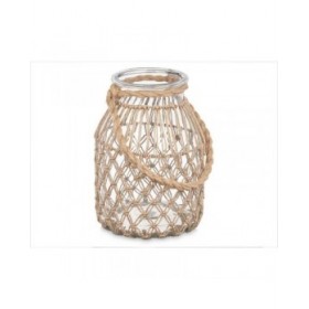 Portacandele Barattolo Trasparente Naturale Vetro Corda 20 x 30 cm (4 Unità)