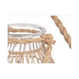 Portacandele Barattolo Trasparente Naturale Vetro Corda 20 x 30 cm (4 Unità)