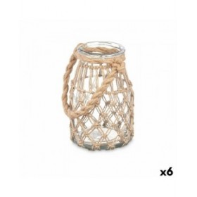 Portacandele Barattolo Trasparente Naturale Vetro Corda 14 x 21 cm (6 Unità)