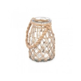 Portacandele Barattolo Trasparente Naturale Vetro Corda 14 x 21 cm (6 Unità)