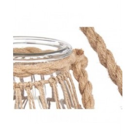 Portacandele Barattolo Trasparente Naturale Vetro Corda 14 x 21 cm (6 Unità)