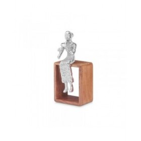Statua Decorativa Flauto Dolce Argentato Legno Metallo 13 x 27 x 13 cm