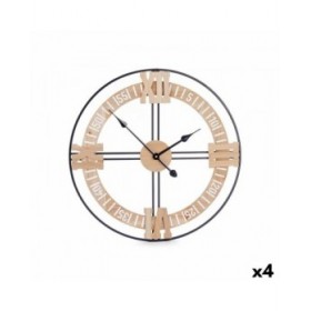 Orologio da Parete Nero Metallo Legno MDF 60 x 60 x 5 cm (4 Unità)