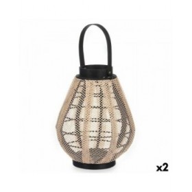 Portacandele Lanterna Con maniglia Beige Legno Stoffa 25 x 30 x 25 cm (2 Unità)
