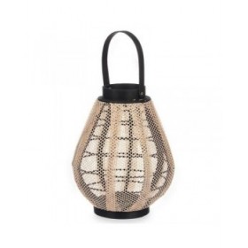 Portacandele Lanterna Con maniglia Beige Legno Stoffa 25 x 30 x 25 cm (2 Unità)