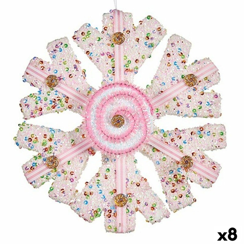 Decorazione Natalizia Krist+ 64815311 Bianco Rosa Fiocchi di neve 17 x 6 x 17 cm (8 Unità)