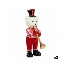 Statua Decorativa Orso Tromba Bianco Nero Rosso polistirene 15 x 46 x 25 cm (2 Unità)
