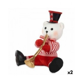Statua Decorativa Orso Tromba Bianco Nero Rosso polistirene 32 x 31 x 26 cm (2 Unità)