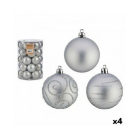 Set di palline di Natale Argentato PVC Ø 6 cm (4 Unità)