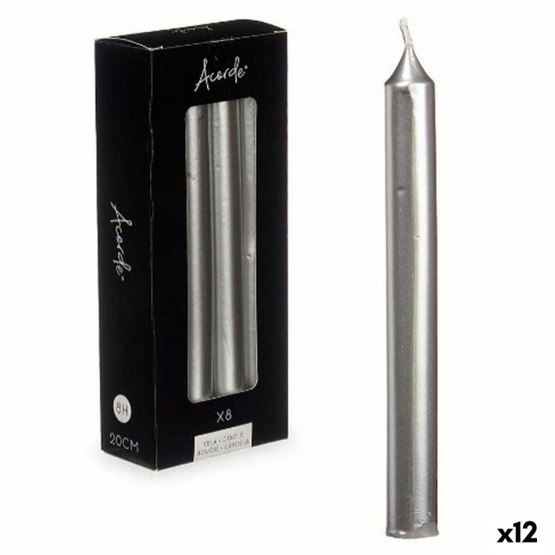 Set di Candele Acorde 126-E-AR Argentato 2 x 2 x 20 cm (12 Unità)