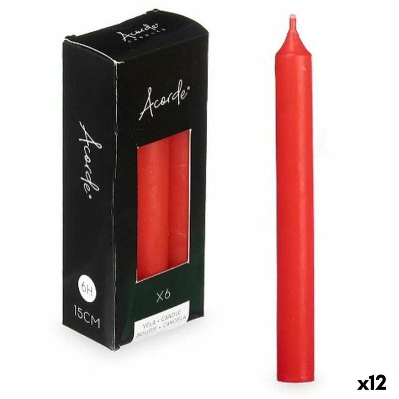 Set di Candele Acorde 123-C-AR Rosso 2 x 2 x 15 cm (12 Unità)