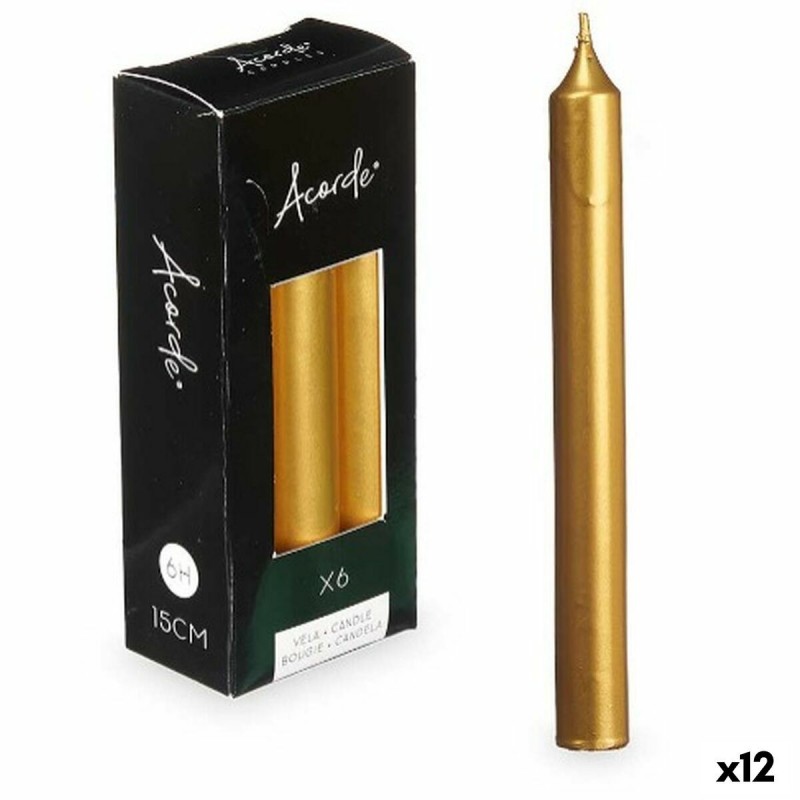 Set di Candele Acorde 123-D-AR Dorato 2 x 2 x 15 cm (12 Unità)
