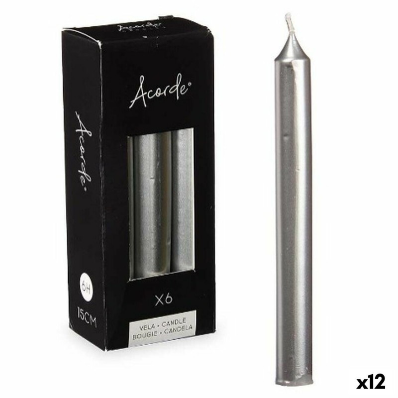 Set di Candele Acorde 123-E-AR Argentato 2 x 2 x 15 cm (12 Unità)