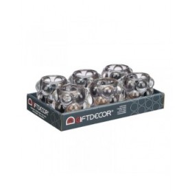 Portacandele Microsfere Grigio Cristallo 8,4 x 9 x 8,4 cm (12 Unità)