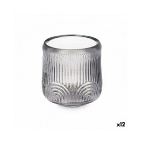 Portacandele Righe Grigio Cristallo 9 x 9,5 x 9 cm (12 Unità)