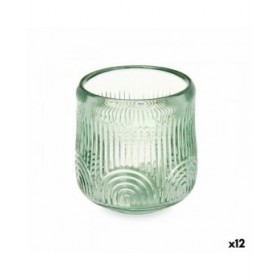 Portacandele Righe Verde Cristallo 9 x 9,5 x 9 cm (12 Unità)