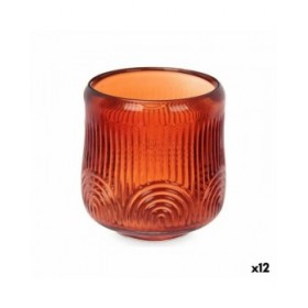 Portacandele Righe Arancio Cristallo 9 x 9,5 x 9 cm (12 Unità)