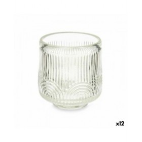 Portacandele Righe Trasparente Cristallo 7,5 x 7,8 x 7,5 cm (12 Unità)
