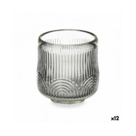 Portacandele Righe Grigio Cristallo 7,5 x 7,8 x 7,5 cm (12 Unità)