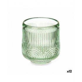 Portacandele Righe Verde Cristallo 7,5 x 7,8 x 7,5 cm (12 Unità)