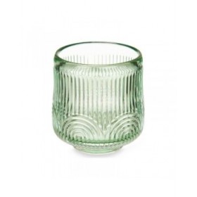 Portacandele Righe Verde Cristallo 7,5 x 7,8 x 7,5 cm (12 Unità)