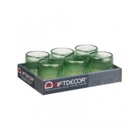 Portacandele Righe Verde Cristallo 7,5 x 7,8 x 7,5 cm (12 Unità)