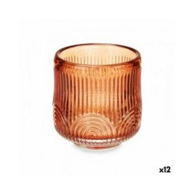 Portacandele Righe Arancio Cristallo 7,5 x 7,8 x 7,5 cm (12 Unità)