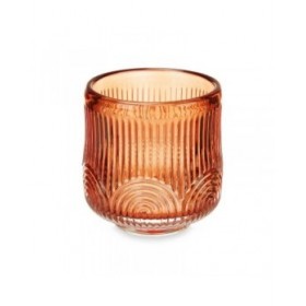 Portacandele Righe Arancio Cristallo 7,5 x 7,8 x 7,5 cm (12 Unità)