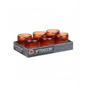 Portacandele Righe Arancio Cristallo 7,5 x 7,8 x 7,5 cm (12 Unità)