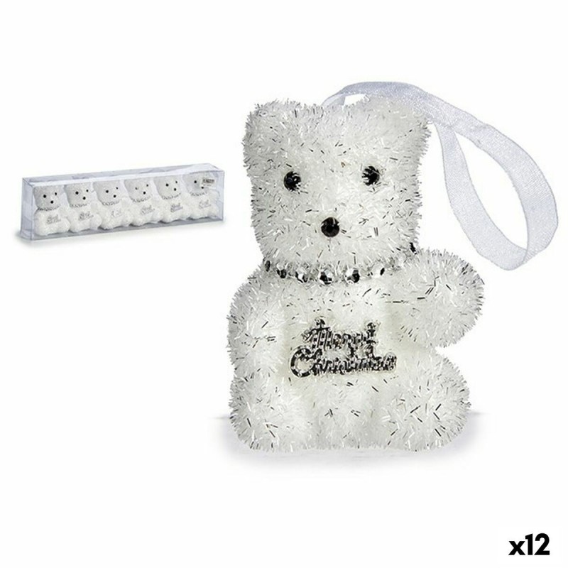 Set di Addobbi di Natale Krist+ 00534 Bianco Argentato Orso 5,5 x 7 x 5,5 cm (12 Unità)