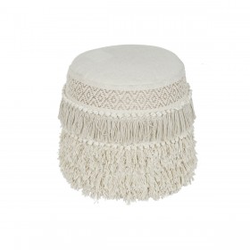 Poggiapiedi Home ESPRIT Bianco Frange 40 x 40 x 45 cm