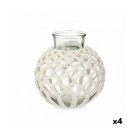 Vaso Bianco Stoffa Vetro 25 x 26,5 x 25 cm (4 Unità) Macramé