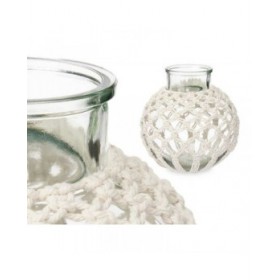 Vaso Bianco Stoffa Vetro 25 x 26,5 x 25 cm (4 Unità) Macramé