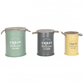 Set di Bauli Home ESPRIT Giallo Verde Grigio Marrone scuro Metallo Vintage 38 x 38 x 48 cm
