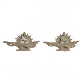 Statua Decorativa Home ESPRIT Bianco Verde Buddha Orientale 30 x 6 x 15 cm (2 Unità)
