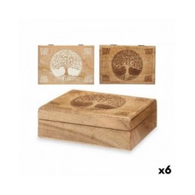 Scatola Decorativa Legno di mango 25,5 x 8 x 17,4 cm (6 Unità) Albero della vita