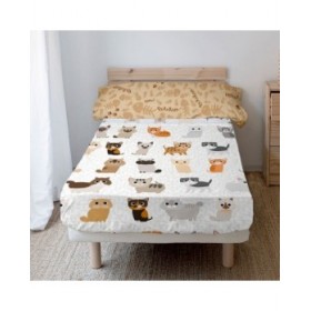 Set di Lenzuola HappyFriday Mr Fox Cats Multicolore Singolo 2 Pezzi