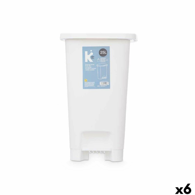 Cestino a pedale ABK-142 2 Bianco Plastica 25 L (6 Unità)