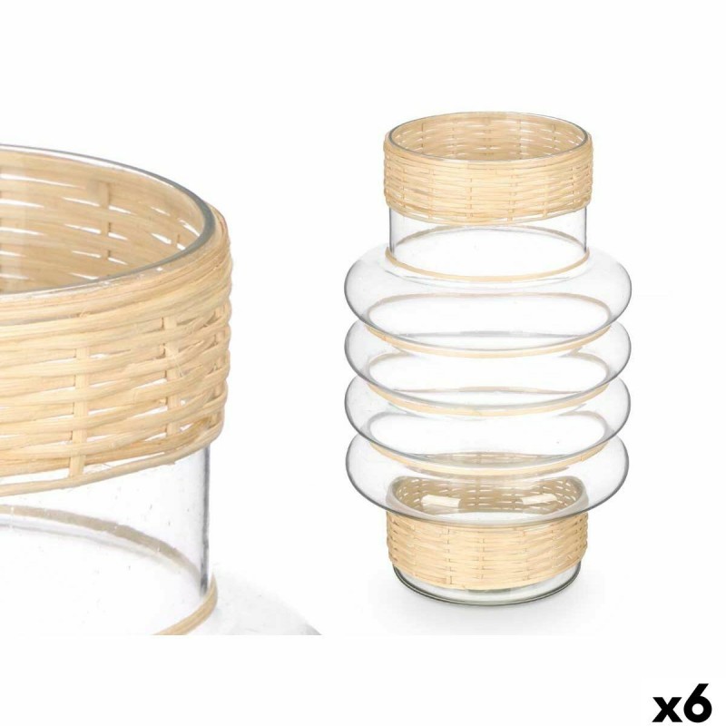 Portacandele SG-29853 Trasparente Naturale Vetro Rattan 18 x 30 x 18 cm (6 Unità)
