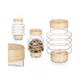 Portacandele SG-29853 Trasparente Naturale Vetro Rattan 18 x 30 x 18 cm (6 Unità)