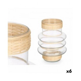 Portacandele SG-29857 Trasparente Naturale Vetro Rattan 18 x 24 x 18 cm (6 Unità)