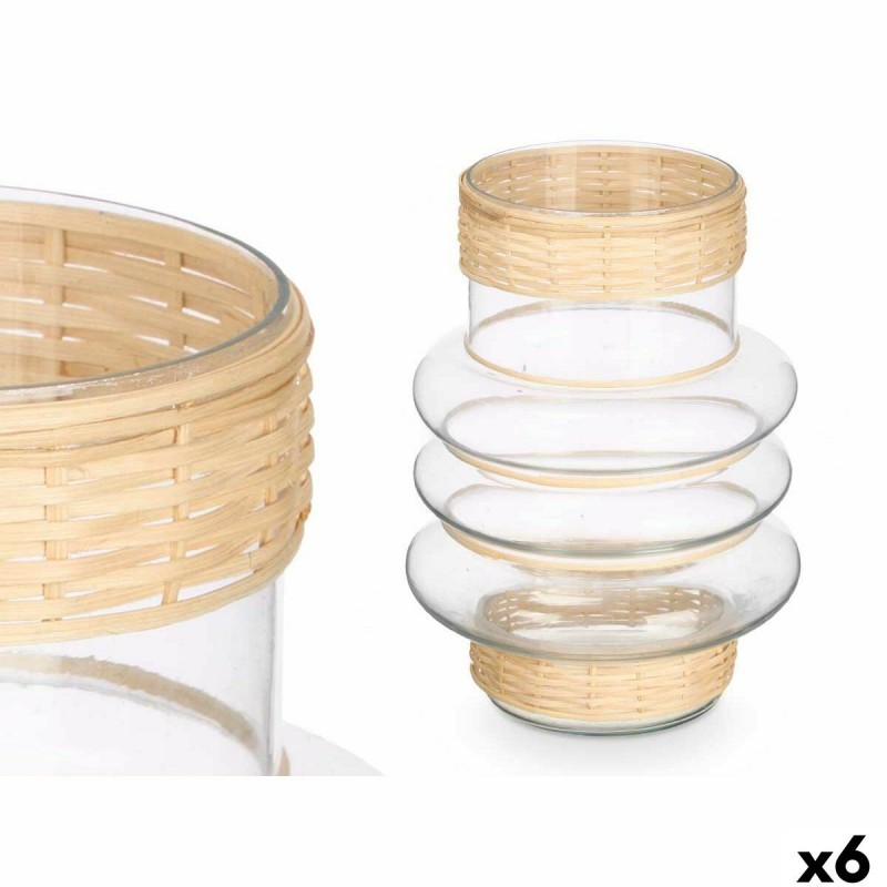 Portacandele SG-29857 Trasparente Naturale Vetro Rattan 18 x 24 x 18 cm (6 Unità)