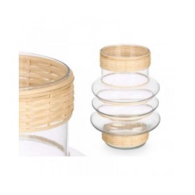 Portacandele SG-29857 Trasparente Naturale Vetro Rattan 18 x 24 x 18 cm (6 Unità)