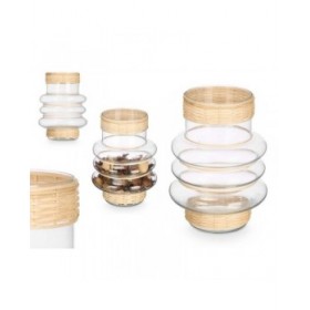 Portacandele SG-29857 Trasparente Naturale Vetro Rattan 18 x 24 x 18 cm (6 Unità)